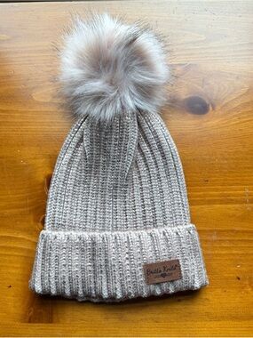 Britt's Knits Women's Taupe Pom-Pom Beanie
